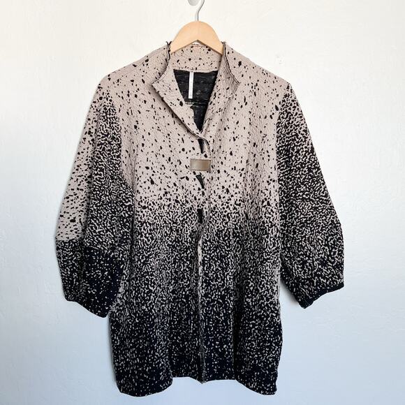 KIYO Jacket Womans Large Art to Wear Splatter Long Sleeve Textured Tan Black - Picture 1 of 6